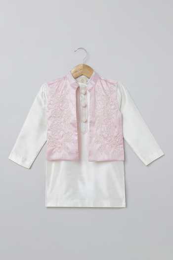 Buy_Byb Premium_White Silk Pearls Embroidered Nehru Jacket Set _Online_at_Aza_Fashions
