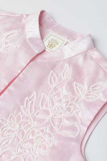 Shop_Byb Premium_White Silk Pearls Embroidered Nehru Jacket Set _Online_at_Aza_Fashions