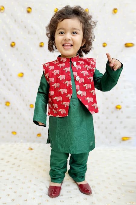 Byb Premium Green Cotton Pearls Jaipuri Elephant Print Bundi Set Online at Aza Fashions Byb Premium_Green Cotton Pearls Jaipuri Elephant Print Bundi Set _Online_at_Aza_Fashions