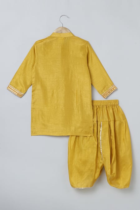 Byb Premium_Yellow Silk Gota Patti Embellished Kurta And Dhoti Pant Set _at_Aza_Fashions