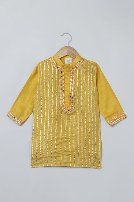 Buy_Byb Premium_Yellow Silk Gota Patti Embellished Kurta And Dhoti Pant Set 