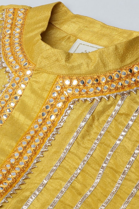 Shop_Byb Premium_Yellow Silk Gota Patti Embellished Kurta And Dhoti Pant Set 