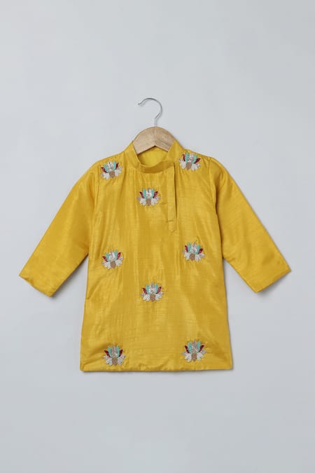 Buy_Byb Premium_Yellow Silk Embroidery Lotus Kurta And Pyjama Set 