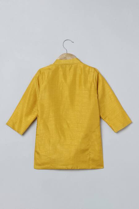 Shop Byb Premium Yellow Silk Embroidery Lotus Kurta And Pyjama Set Shop_Byb Premium_Yellow Silk Embroidery Lotus Kurta And Pyjama Set