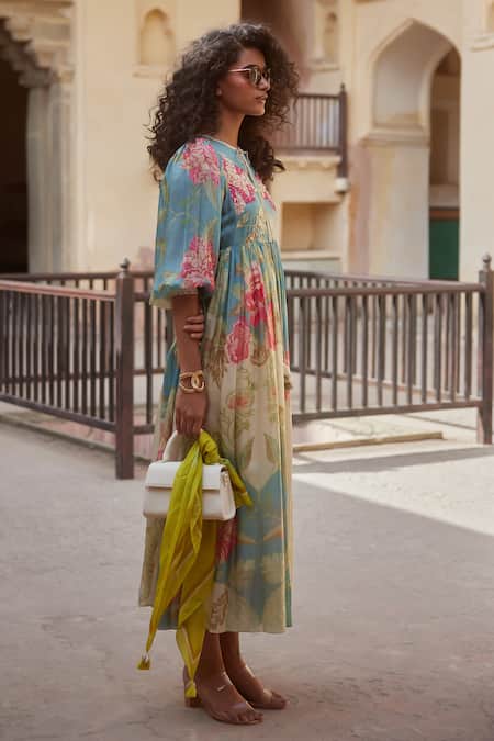 Paulmi And Harsh_Ivory Silk Sequins, Beads Floral Pearl Embroidered French Knot Dress _Online_at_Aza_Fashions