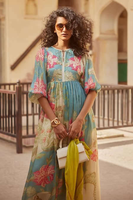 Buy_Paulmi And Harsh_Ivory Silk Sequins, Beads Floral Pearl Embroidered French Knot Dress _Online_at_Aza_Fashions