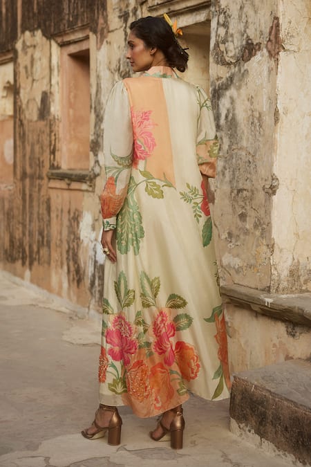 Paulmi And Harsh Floral Print Jacket Skirt Set 