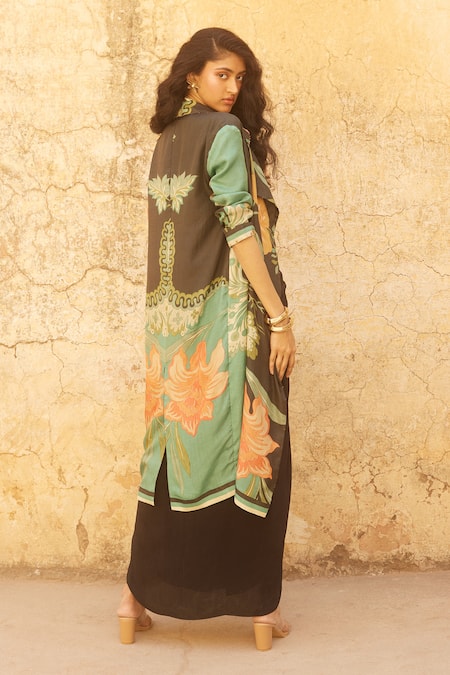 Paulmi And Harsh Flower Print Jacket Skirt Set 