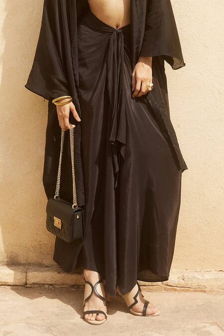 Buy_Paulmi And Harsh_Black Silk Organza Embroidery Open , Round Tonal Jacket Skirt Set _Online_at_Aza_Fashions