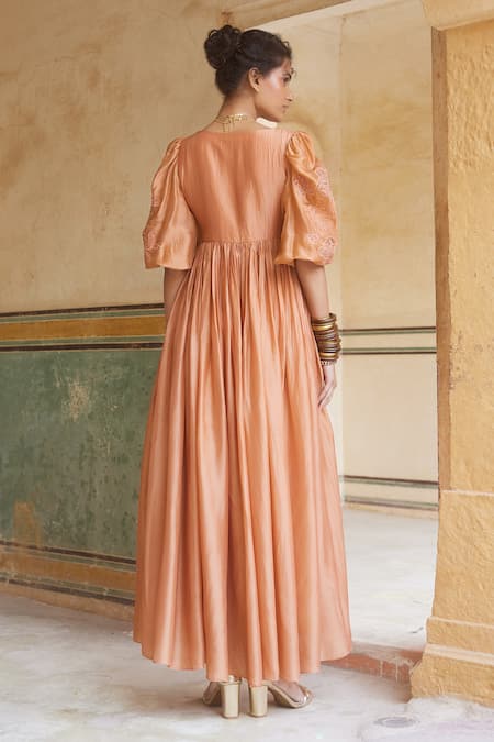 Paulmi And Harsh Embroidered Sleeve Maxi Dress 