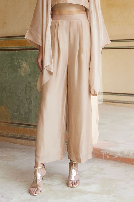 Buy_Paulmi And Harsh_Pink Silk Organza Open , Square Plain Jacket And Trouser Set _Online_at_Aza_Fashions