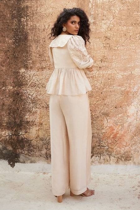 トップス POMME charm jacquard peplum tops (ivory) EMBROIDERED PEPLUM TOP - Ecru | ZARA United States
