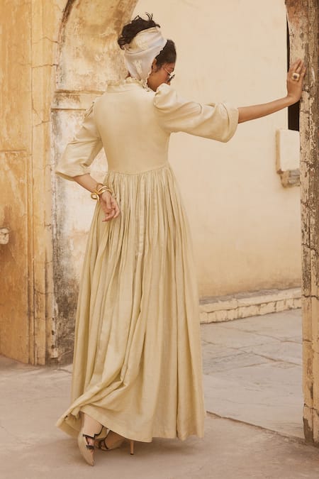 Paulmi And Harsh Ruffled Placket Maxi Dress 