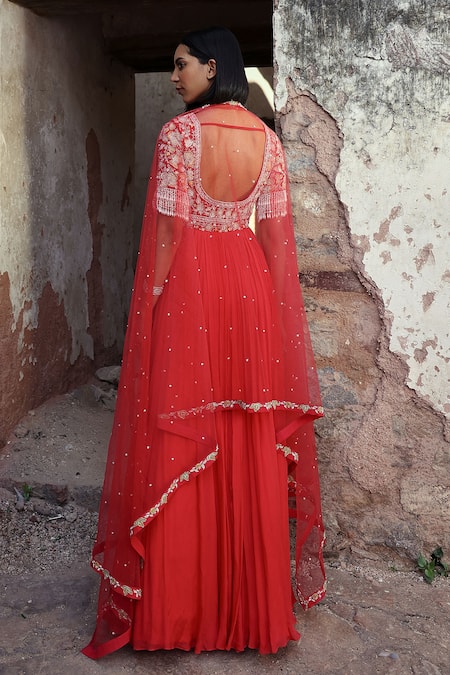 Seema Thukral Coral Chiffon, Georgette, Satin, Ishika Zari Embroidered Anarkali With Dupatta Online at Aza Fashions Seema Thukral_Coral Chiffon, Georgette, Satin, Ishika Zari Embroidered Anarkali With Dupatta _Online_at_Aza_Fashions