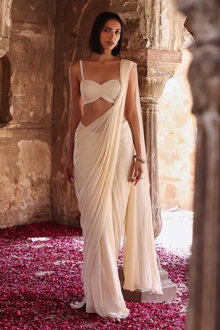 Buy Seema Thukral Ivory Georgette Pearls, Sequins, Diya Embellished Cape Pre-stitched Saree Set Online at Aza Fashions Buy_Seema Thukral_Ivory Georgette Pearls, Sequins, Diya Embellished Cape Pre-stitched Saree Set _Online_at_Aza_Fashions