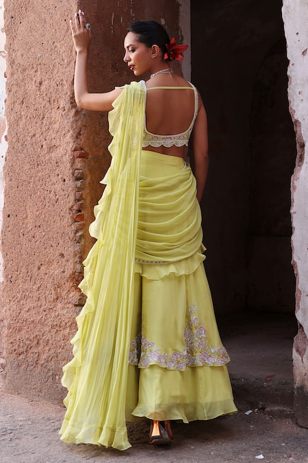 Seema Thukral Jinal Embellished Pre-Stitched Ruffle Lehenga Saree With Blouse 