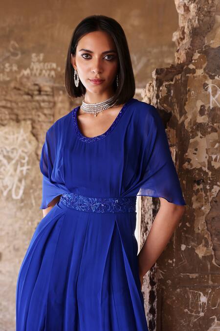 Buy Seema Thukral Blue Georgette, Satin Embroidery, Sequins, Beads Round Alessa Waist Jumpsuit Online at Aza Fashions Buy_Seema Thukral_Blue Georgette, Satin Embroidery, Sequins, Beads Round Alessa Waist Jumpsuit _Online_at_Aza_Fashions