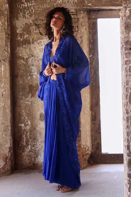 Buy Seema Thukral Blue Georgette Beads, Sequins, Embroidery Sweetheart Myra Resham Cape Skirt Set Online at Aza Fashions Buy_Seema Thukral_Blue Georgette Beads, Sequins, Embroidery Sweetheart Myra Resham Cape Skirt Set _Online_at_Aza_Fashions