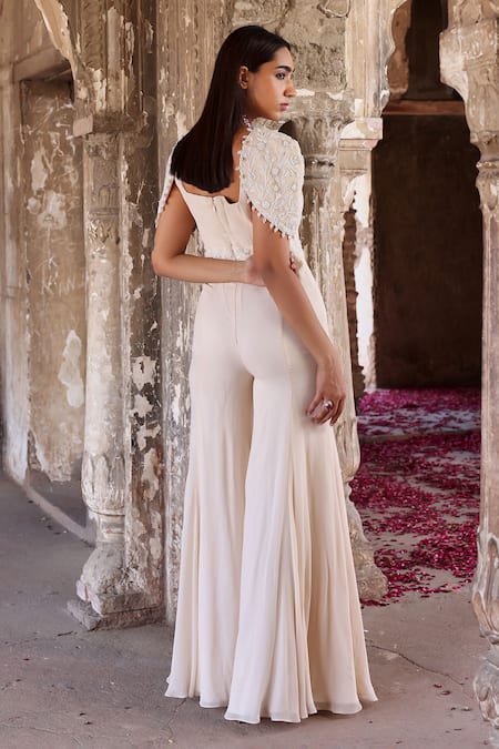 Shop Seema Thukral Ivory Organza, Georgette, Satin Pearls, Sequins, Janvi Embellished Jumpsuit at Aza Fashions Shop_Seema Thukral_Ivory Organza, Georgette, Satin Pearls, Sequins, Janvi Embellished Jumpsuit _at_Aza_Fashions