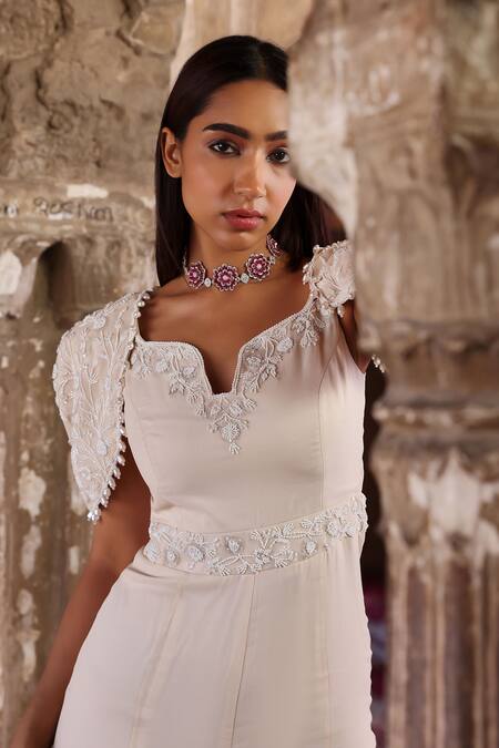 Seema Thukral Ivory Organza, Georgette, Satin Pearls, Sequins, Janvi Embellished Jumpsuit Online at Aza Fashions Seema Thukral_Ivory Organza, Georgette, Satin Pearls, Sequins, Janvi Embellished Jumpsuit _Online_at_Aza_Fashions