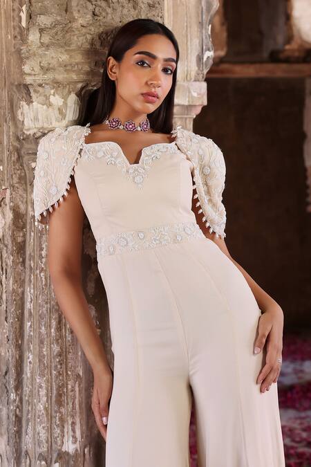Buy Seema Thukral Ivory Organza, Georgette, Satin Pearls, Sequins, Janvi Embellished Jumpsuit Online at Aza Fashions Buy_Seema Thukral_Ivory Organza, Georgette, Satin Pearls, Sequins, Janvi Embellished Jumpsuit _Online_at_Aza_Fashions