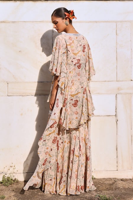 Seema Thukral Nirvi Floral Print Embroidered Peplum Top & Gharara Set 