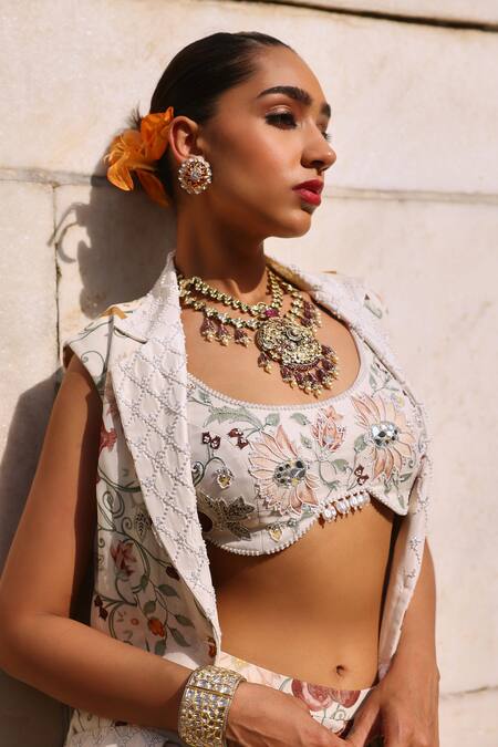 Shop Seema Thukral Ivory Georgette, Satin Embroidery, Beads, Sequins Tishya Printed Jacket Pant Set Online at Aza Fashions Shop_Seema Thukral_Ivory Georgette, Satin Embroidery, Beads, Sequins Tishya Printed Jacket Pant Set _Online_at_Aza_Fashions