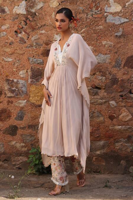 Seema Thukral Pink Chiffon, Satin, Georgette Mirrors, Prisha Floral Print Kaftan And Pant Set Online at Aza Fashions Seema Thukral_Pink Chiffon, Satin, Georgette Mirrors, Prisha Floral Print Kaftan And Pant Set _Online_at_Aza_Fashions