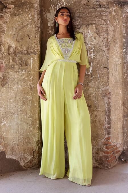 Buy Seema Thukral Green Georgette, Satin Sequins, Pearls, Crystals Renell Embroidered Jumpsuit Online at Aza Fashions Buy_Seema Thukral_Green Georgette, Satin Sequins, Pearls, Crystals Renell Embroidered Jumpsuit _Online_at_Aza_Fashions