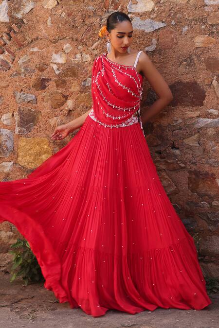 Buy Seema Thukral Coral Chiffon, Satin Pearls, Sequins, Zari Disha Embroidered Choli And Skirt Set Online at Aza Fashions Buy_Seema Thukral_Coral Chiffon, Satin Pearls, Sequins, Zari Disha Embroidered Choli And Skirt Set _Online_at_Aza_Fashions