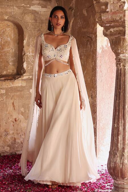 Buy Seema Thukral Ivory Georgette, Satin, Organza Areen Waistband Embroidered Skirt And Choli Set Online at Aza Fashions Buy_Seema Thukral_Ivory Georgette, Satin, Organza Areen Waistband Embroidered Skirt And Choli Set _Online_at_Aza_Fashions