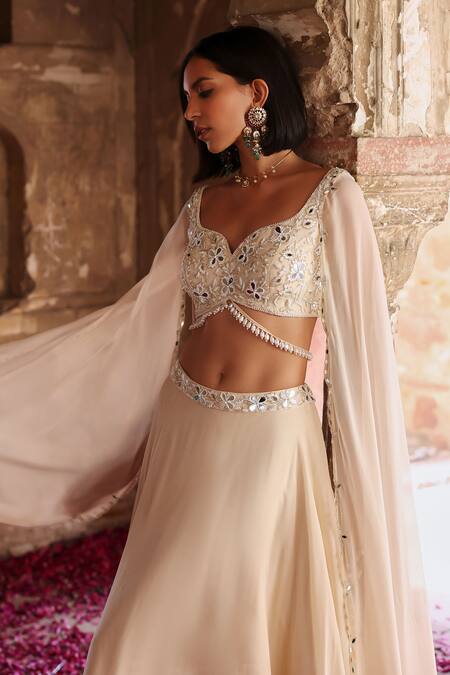 Shop Seema Thukral Ivory Georgette, Satin, Organza Areen Waistband Embroidered Skirt And Choli Set Online at Aza Fashions Shop_Seema Thukral_Ivory Georgette, Satin, Organza Areen Waistband Embroidered Skirt And Choli Set _Online_at_Aza_Fashions