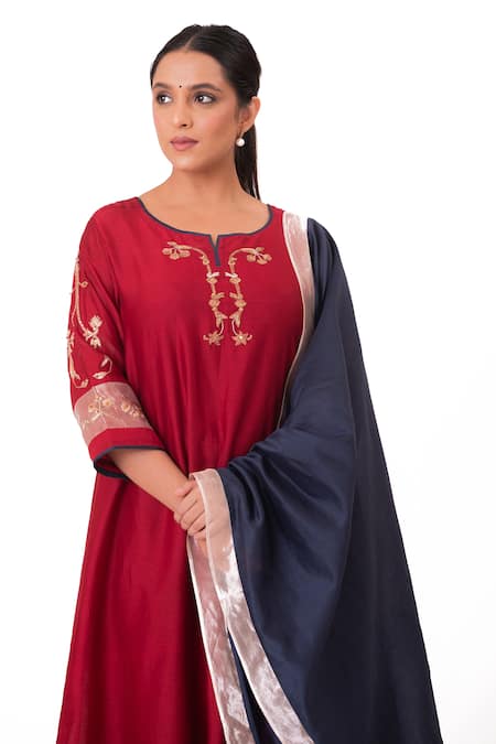 Buy Bhavik Shah Red Chanderi Silk, Cotton, Silk, Chanderi, Tissue Embroidery, Kurta Pant Set Online at Aza Fashions Buy_Bhavik Shah_Red Chanderi Silk, Cotton, Silk, Chanderi, Tissue Embroidery, Kurta Pant Set _Online_at_Aza_Fashions
