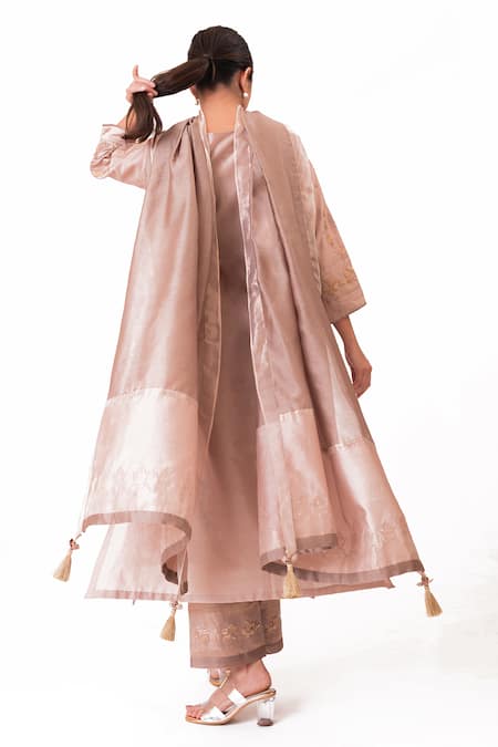 Shop Bhavik Shah Purple Chanderi Silk, Cotton, Silk, Chanderi, Tissue A-line Kurta Pant Set at Aza Fashions Shop_Bhavik Shah_Purple Chanderi Silk, Cotton, Silk, Chanderi, Tissue A-line Kurta Pant Set _at_Aza_Fashions