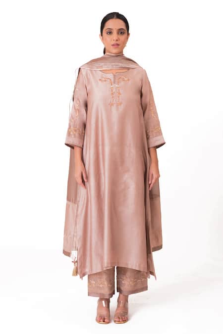 Bhavik Shah Purple Chanderi Silk, Cotton, Silk, Chanderi, Tissue A-line Kurta Pant Set Online at Aza Fashions Bhavik Shah_Purple Chanderi Silk, Cotton, Silk, Chanderi, Tissue A-line Kurta Pant Set _Online_at_Aza_Fashions