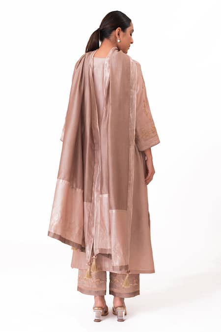 Shop Bhavik Shah Purple Chanderi Silk, Cotton, Silk, Chanderi, Tissue A-line Kurta Pant Set Online at Aza Fashions Shop_Bhavik Shah_Purple Chanderi Silk, Cotton, Silk, Chanderi, Tissue A-line Kurta Pant Set _Online_at_Aza_Fashions