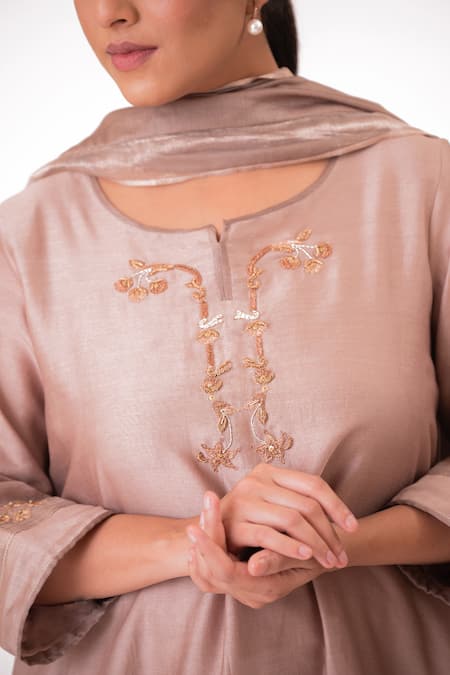 Bhavik Shah Purple Chanderi Silk, Cotton, Silk, Chanderi, Tissue A-line Kurta Pant Set at Aza Fashions Bhavik Shah_Purple Chanderi Silk, Cotton, Silk, Chanderi, Tissue A-line Kurta Pant Set _at_Aza_Fashions