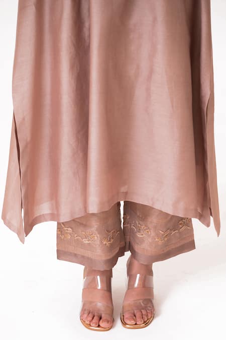 Buy Bhavik Shah Purple Chanderi Silk, Cotton, Silk, Chanderi, Tissue A-line Kurta Pant Set Buy_Bhavik Shah_Purple Chanderi Silk, Cotton, Silk, Chanderi, Tissue A-line Kurta Pant Set