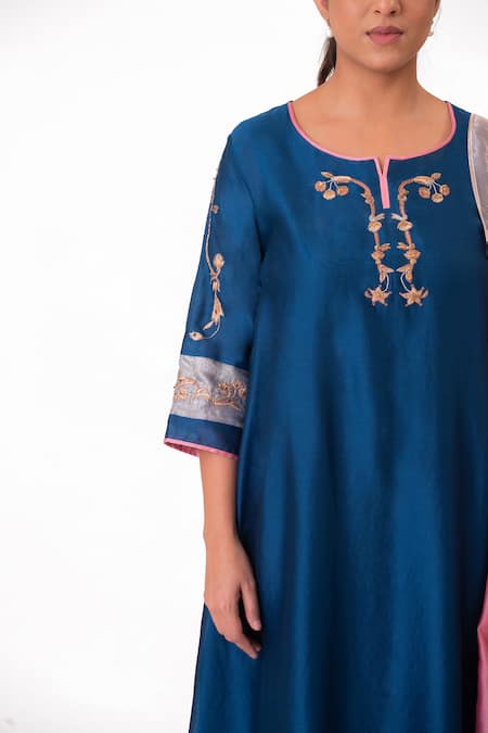 Buy Bhavik Shah Blue Silk, Cotton, Tissue, Silk, Kurta Pant Set With Dupatta Online at Aza Fashions Buy_Bhavik Shah_Blue Silk, Cotton, Tissue, Silk, Kurta Pant Set With Dupatta _Online_at_Aza_Fashions