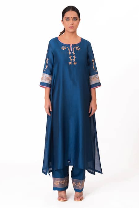 Buy Bhavik Shah Blue Silk, Cotton, Tissue, Silk, Kurta Pant Set With Dupatta Buy_Bhavik Shah_Blue Silk, Cotton, Tissue, Silk, Kurta Pant Set With Dupatta