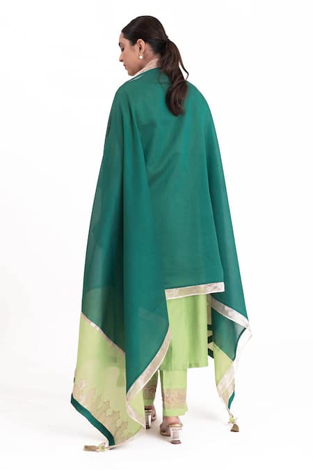 Bhavik Shah Chanderi Silk Placement Embroidered Kurta Pant Set 