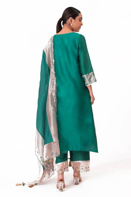 Bhavik Shah Floral Embroidered Yoke Kurta Pant Set 