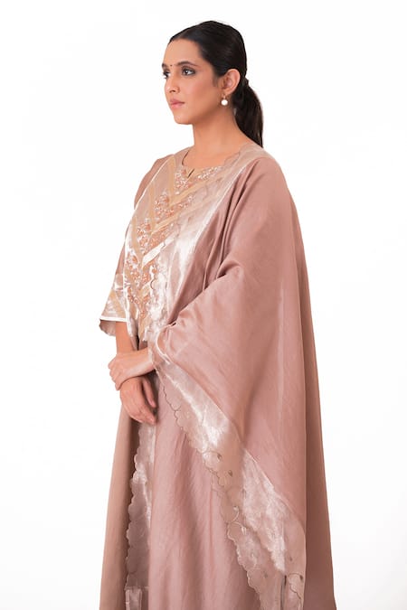 Bhavik Shah_Purple Chanderi Silk, Cotton, Silk, Chanderi, Tissue Floral Work Kurta Pant Set _Online_at_Aza_Fashions