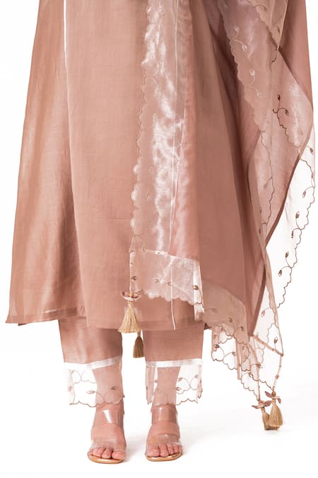 Buy_Bhavik Shah_Purple Chanderi Silk, Cotton, Silk, Chanderi, Tissue Floral Work Kurta Pant Set _Online_at_Aza_Fashions