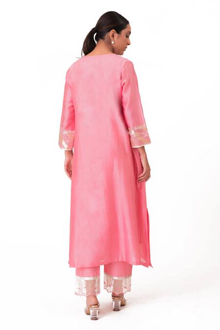 Bhavik Shah Floral Placement Embroidered A-Line Kurta Pant Set 