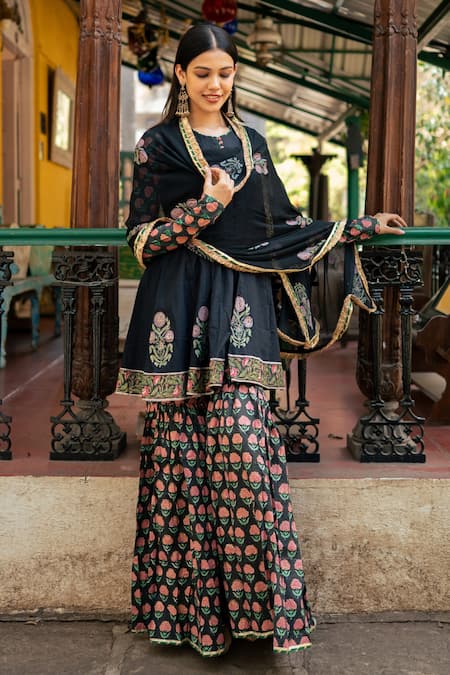 Maison Shefali Wild Bloom Print Short Kurta Sharara Set 