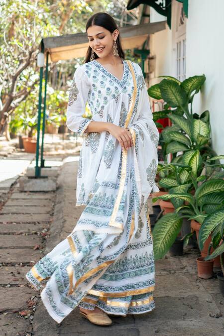 Shop Maison Shefali Blue Cotton, Muslin, Crepe Embroidery, Iris Bloom Print Short Kurta Sharara Set Online at Aza Fashions Shop_Maison Shefali_Blue Cotton, Muslin, Crepe Embroidery, Iris Bloom Print Short Kurta Sharara Set_Online_at_Aza_Fashions