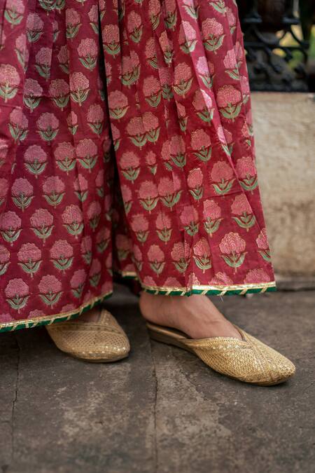 Maison Shefali_Red Cotton, Chiffon Gota Patti Carnation Bloom Print Short Kurta Sharara Set_at_Aza_Fashions