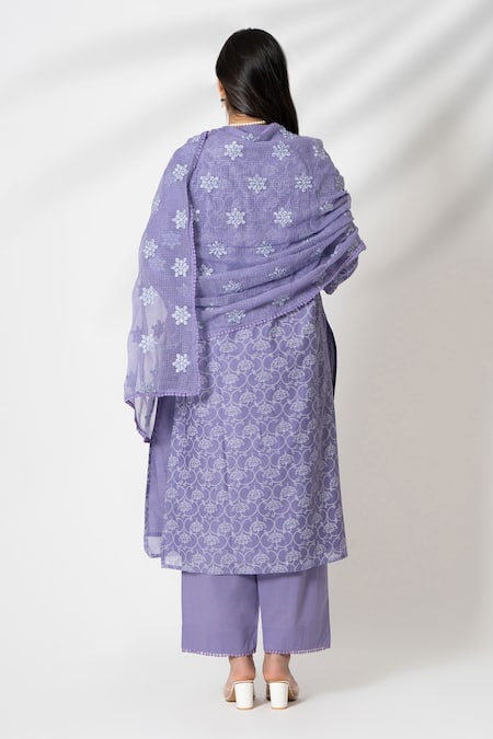 Kameez Hand Block Floral Print Kurta Pant Set 