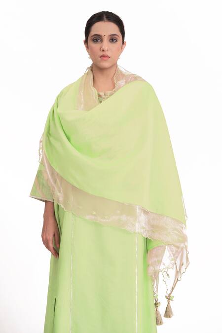 Shop Bhavik Shah Green Chanderi Silk, Handloom Cotton, Chanderi, Floral Placement Kurta Pant Set Shop_Bhavik Shah_Green Chanderi Silk, Handloom Cotton, Chanderi, Floral Placement Kurta Pant Set